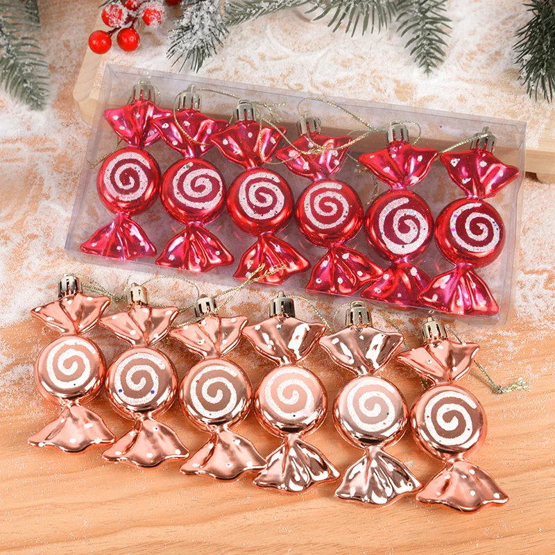 

6pcs/box Christmas Candy Pendant Xmas Tree Hanging Ornaments Christmas Decorations For Home 2022 Navidad Noel New Year Kids Gift