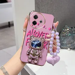 3 - Piece Floral Fan Phone Case Set with Bead Lanyard and Stand for Vivo Y31 (PURPLE)