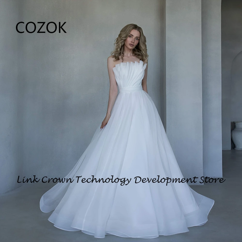

Strapless White Wedding Dresses for Women 2024 Organza Bridal Gowns New A Line New Pleat Elegant Vestidos De Novia Summer