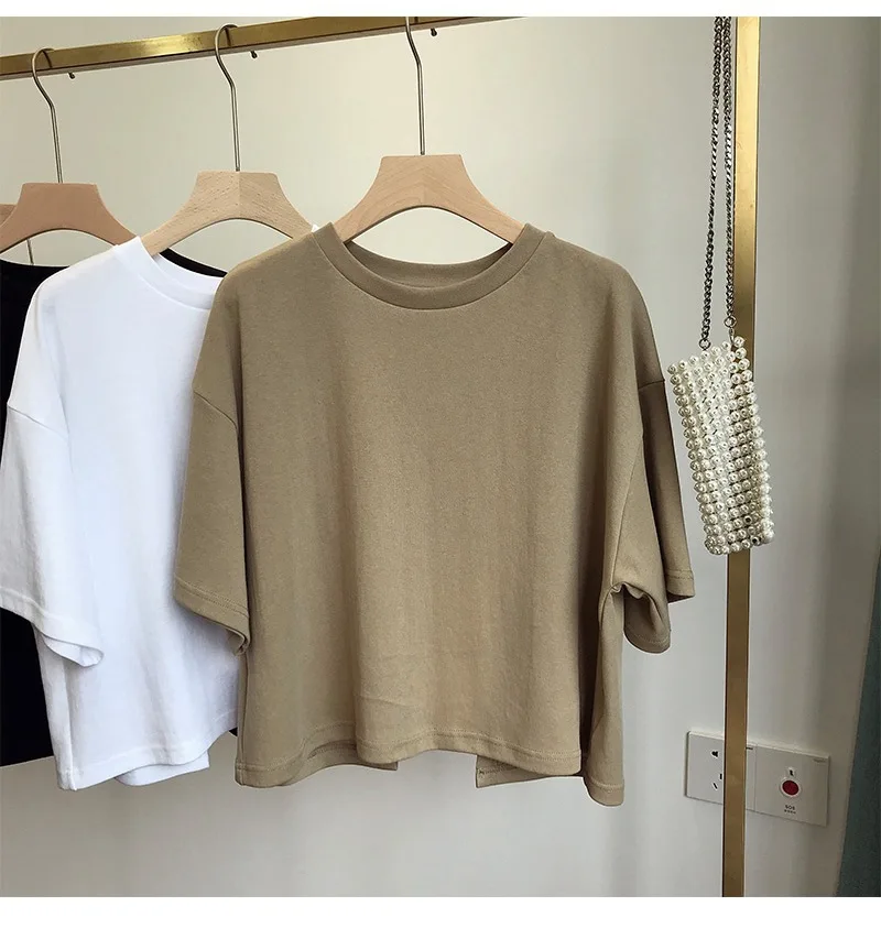 Summer Clothes Korean Sexy Backless Short O-Neck Women Casual Solid Color T-Shirt Short Sleeve Girl Tee Shirt Fashion Tops 3