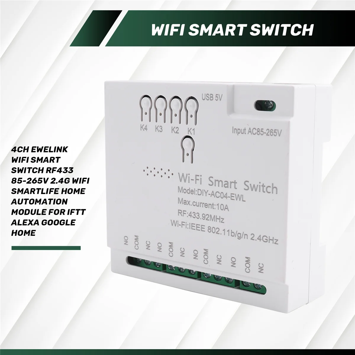 IFTT 홈용 A40I 4CH WiFi 스마트 스위치 RF433 85-265V 2.4G WiFi 홈 오토메이션 모듈
