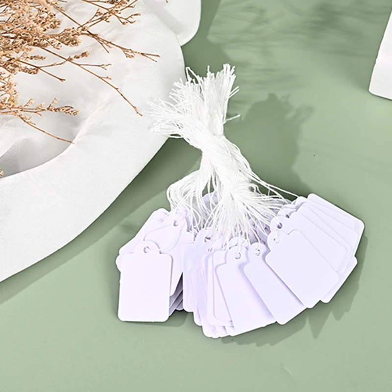 Kraft Paper White Price Display Tags With Strings Rope Garment Jewelry Promotion Label Rectangular Packing Blank Cards 100Pcs Kraft Paper Tags Packaging Labels Clothing Labels Garment Labels Price Label Stickers