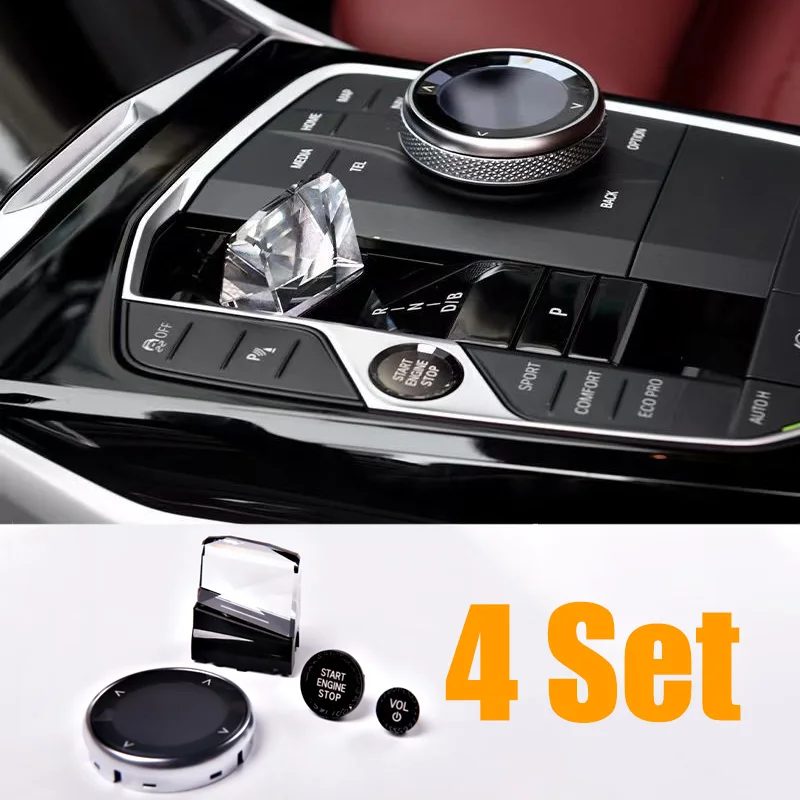 

New Crystal 4 Piece Set Gear Shift Knob For BMW 2 3 Series i3 ix3 X1 X5 X6 X7 G20 F44 F48 G21 G28 2023 With Start Volume Button