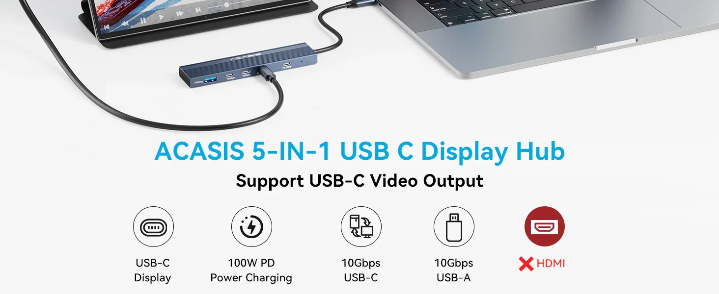 5-in-1 USB C Docking Station With 4K@60Hz Video Output, 100W PD, 2 USB-C & USB-A 3.1 Ports For Book, Windows Laptop_voghion.com