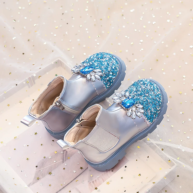 Girls Crystal Ankle Boots Winter Breathable Non Slip Boots