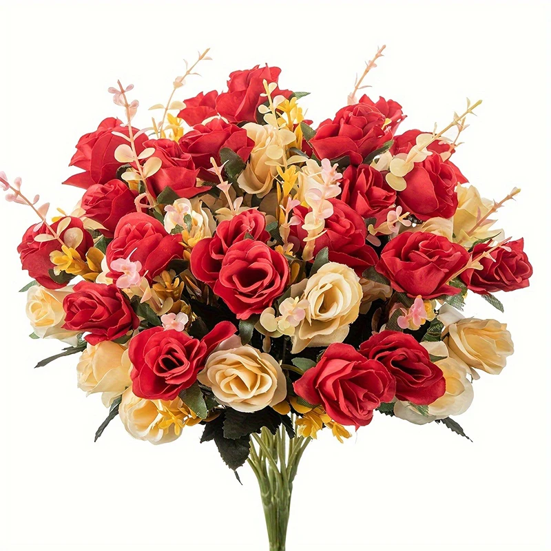 12 künstliche Rosenblüten, zweifarbige Kunstblumen mit Stielen, künstliche Rosen, Blumensträuße, Dekoration für Zuhause, Hochzeit, Weihnachten, Party