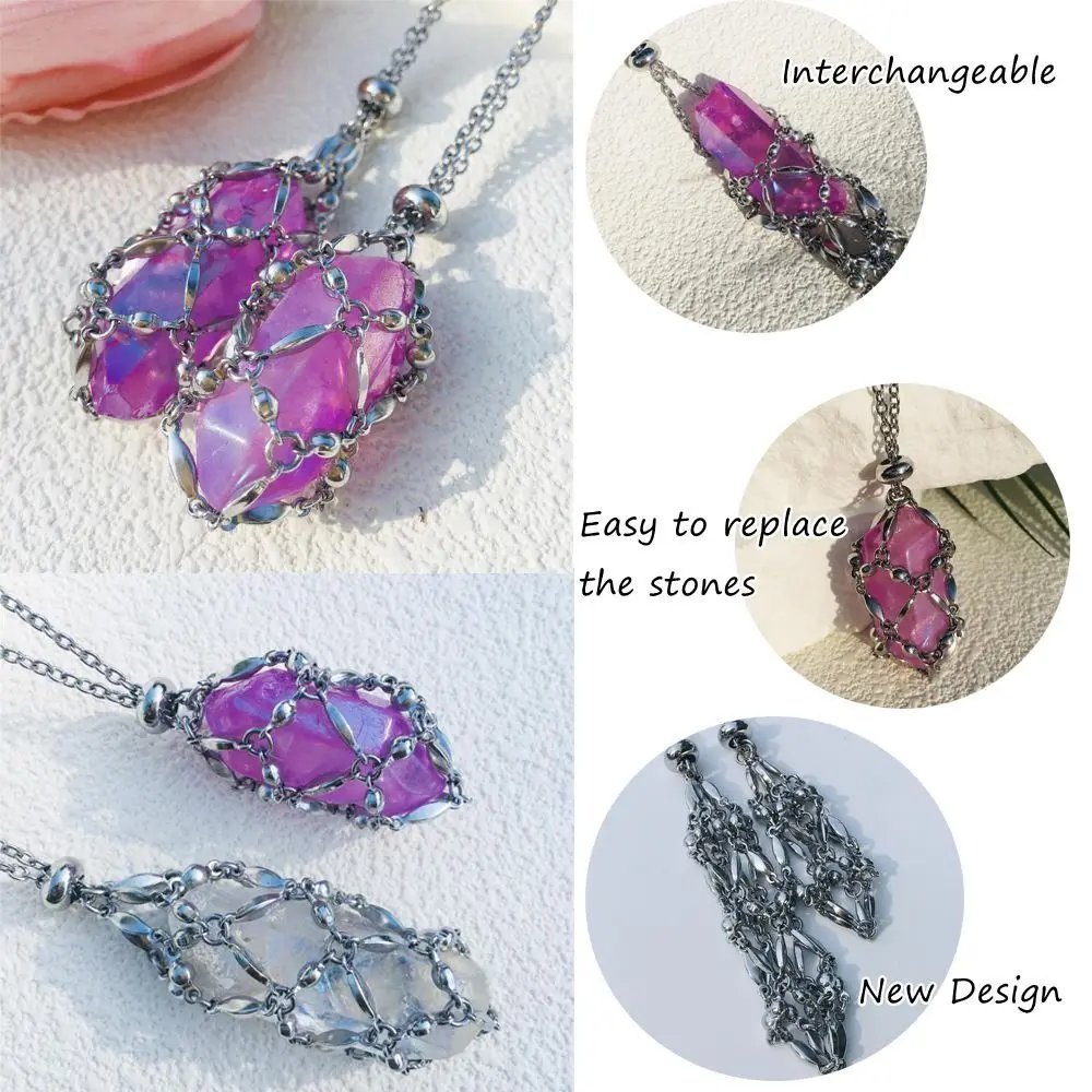 

Stainless steel Crystal Holder Cage Necklace Interchangeable Necklace Accessories Crystal Net Metal Necklace Silver Color