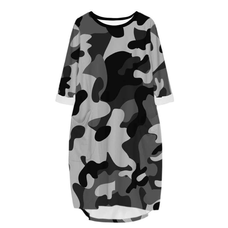 

Vitinea Новая мода 3D печать длинный Премиум военный карман Свободный Повседневный летнее платье-халат Traf для женщин