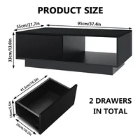 LED Coffee Table Modern Side Tables High Gloss Black Cocktail Table with 2 Drawers Open Shelf for Living Room 2