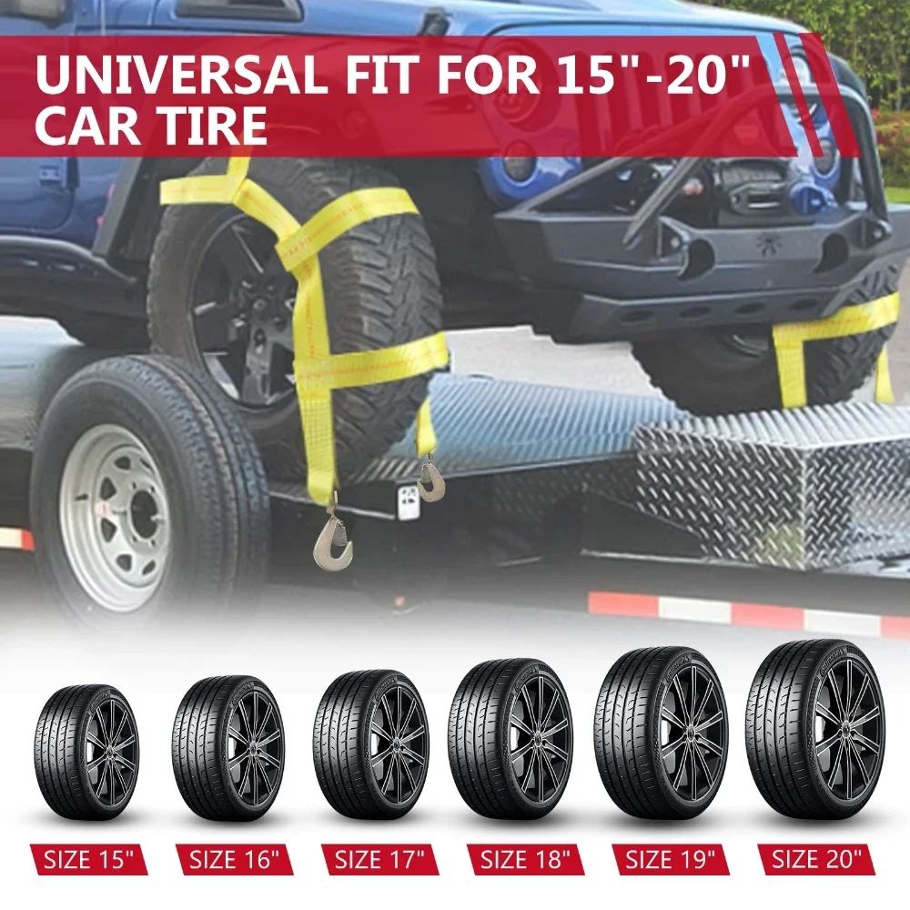 Tow Dolly Car Tire Ropes Straps for 14-20 inch Tire Basket Fixing Lashing Strap Chains Tension Car Transport Fastening Belt