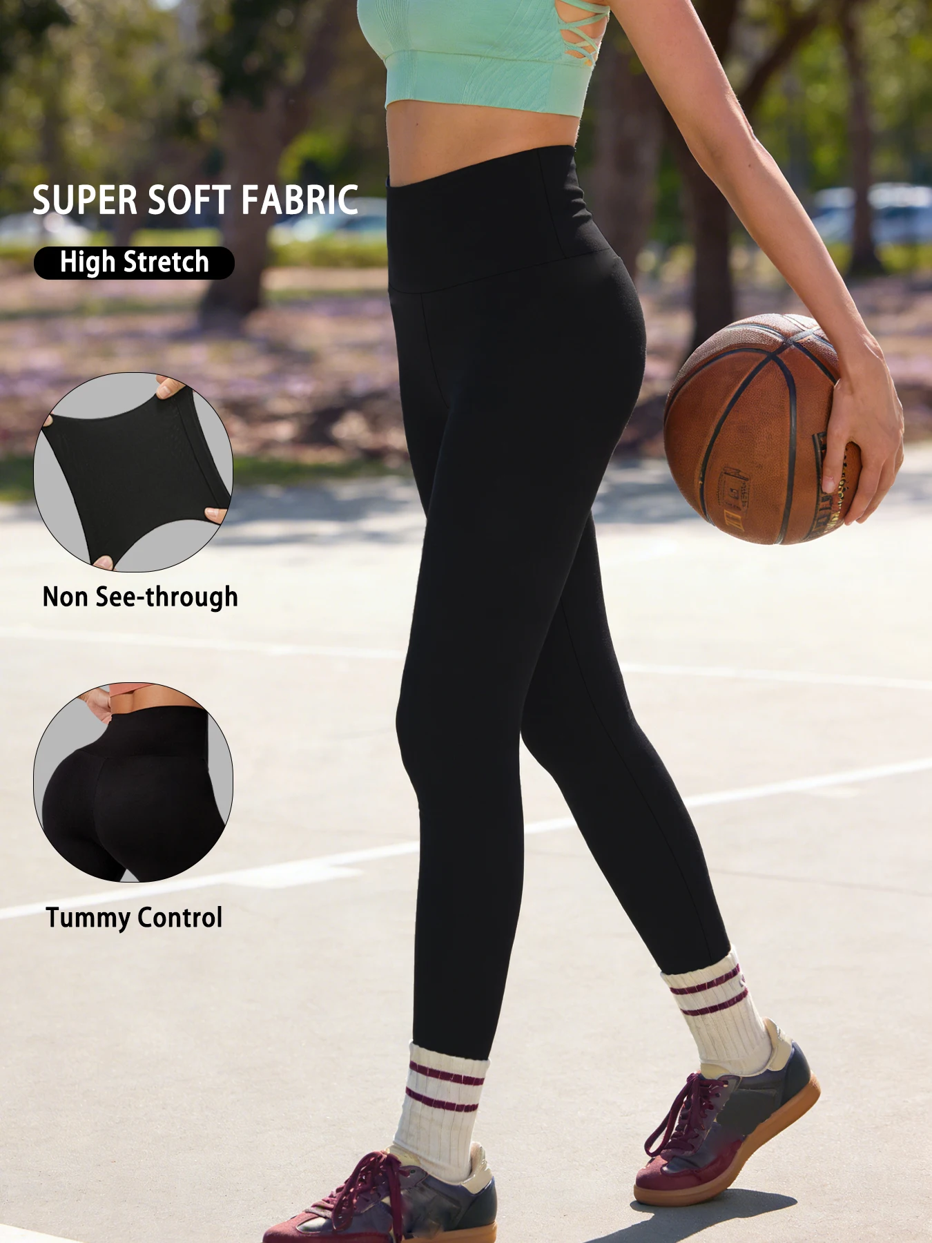 Superweiche Leggings für Damen, hochtaillierte, bauchkontrollierende, nicht durchsichtige Workout-Yoga-Laufhose – Detail 7