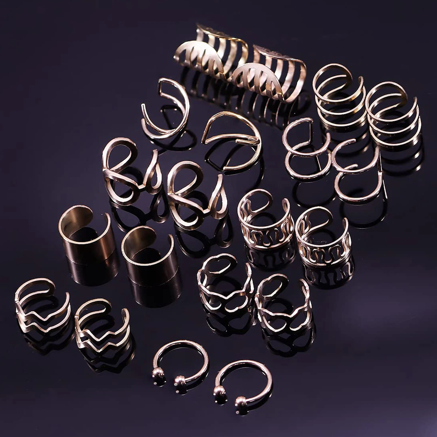 2-20pcs Rosegold Stainless Steel Adjustable Non-Piercing Cartilage Clip On Wrap Earrings Fake Helix Ear Cuff Fake Lip Nose Ring