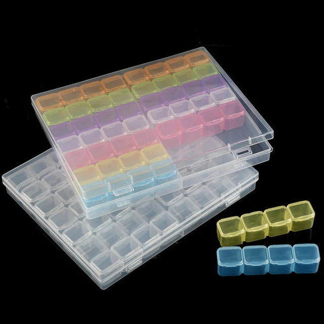 Boîte de rangement en plastique à 28/32/48/56/64 fentes, boîte de rangement pour peinture diamant à faire soi-même, perles, breloques, accessoires de bijoux, boîte de rangement 1 pièce 3