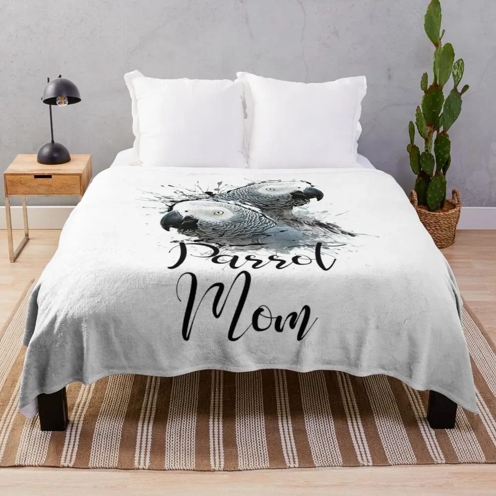 Colour Splatter African Grey Parrot Mom White Throw Coperta Warm Flannels Fluffy Softs Coperte