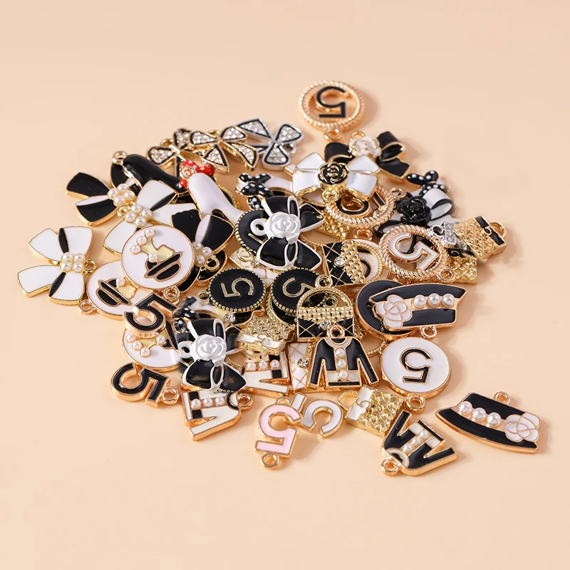 Leslie 10 Stück weiße Kristallperlen-Handtaschen-Schleifenanhänger für Damen, Taschen, Ohrringe, Halsketten, Schmuckherstellung, handgemachter Anhänger, DIY – Detail 5