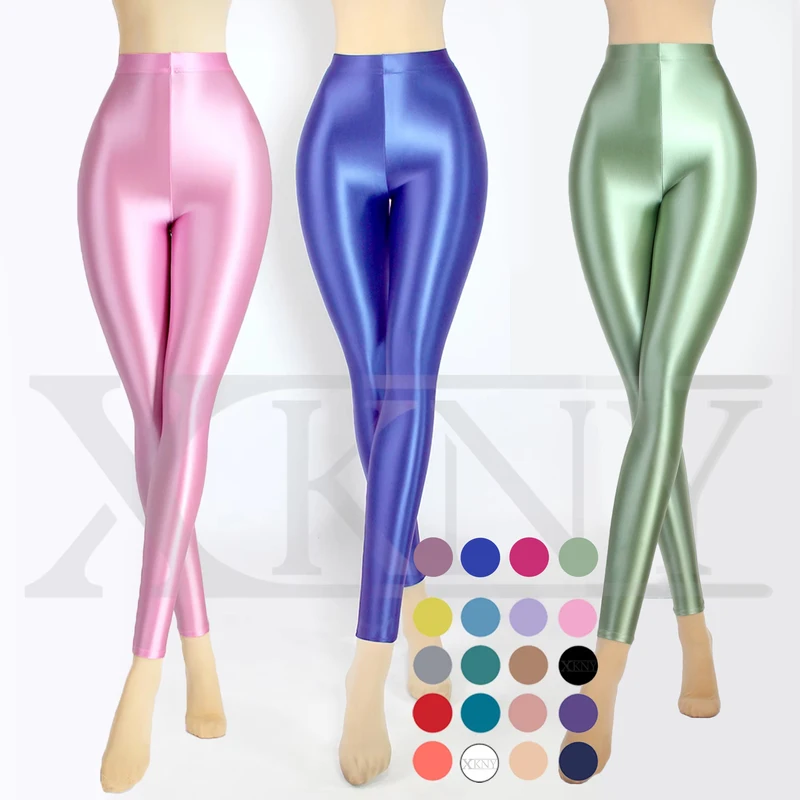 XClocKNYoung satin glossy pants High Waist Sport Women Fitness Shiny Yoga Pants Tights Leggings High Elastic glossy leggings