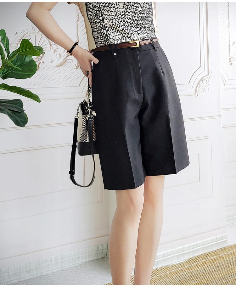 

high waist straight leg suit knee pants for women slim fit mid pants versatile elegant commuting summer 2024 new with belt