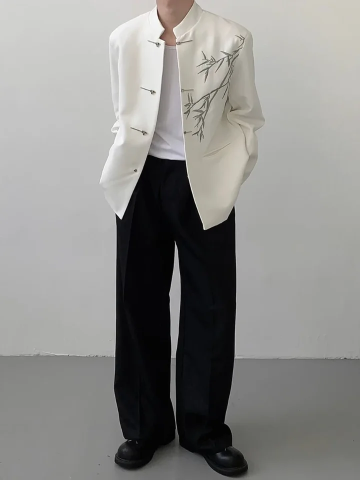 White Jacket For Men With Embroidery Chinese Coats Original