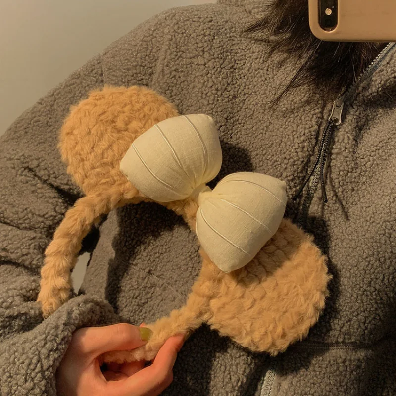 Bowknot Little Bear Ear Hair Band Female Winter Cute Cartoon Face Wash Hair Band Hair Hoop Korean Girl Hair Grotto Headband