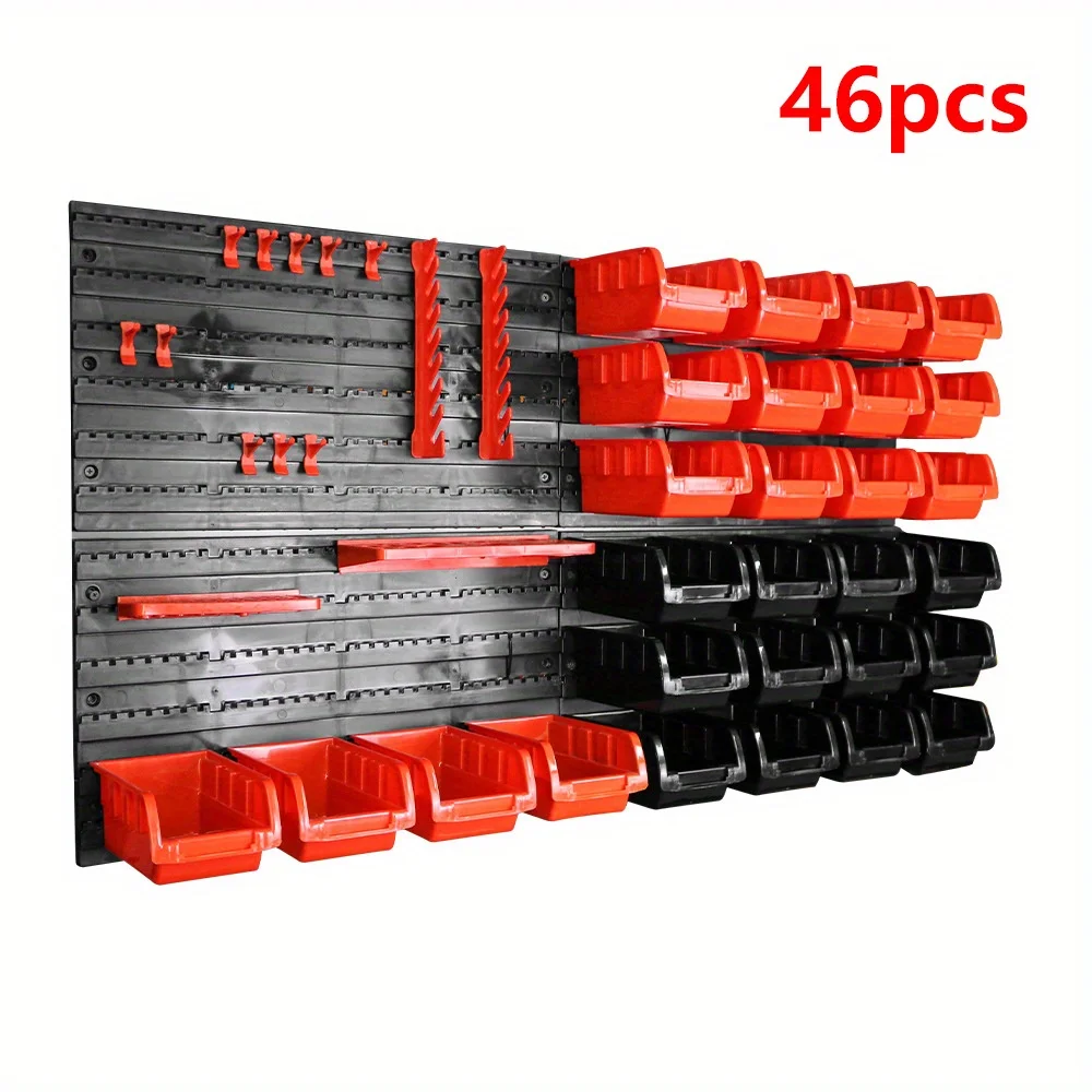 46pcs Hanging Board Storage Box Pegboard Hook Organizer Wall-Mounted Hardware Tool Parts Garage Workshop Storage Rack ToolBox