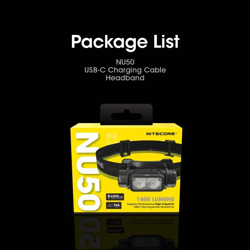 Lampe Frontale NiteCore NU50 - 1400 Lumens - Rechargeable USB-C - étanche IP68 - Neuve