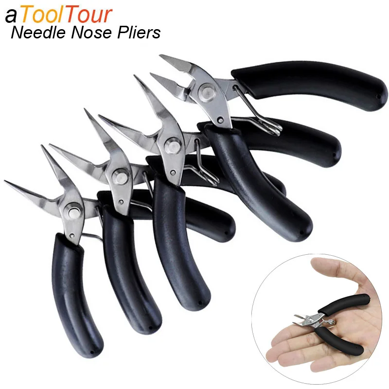 

4" Mini Wire Cutter Diagonal Nipper Needle Nose Pliers Curved Long Sharp-Nose Cable Snips Electrical Cutting Multi Hand Tools