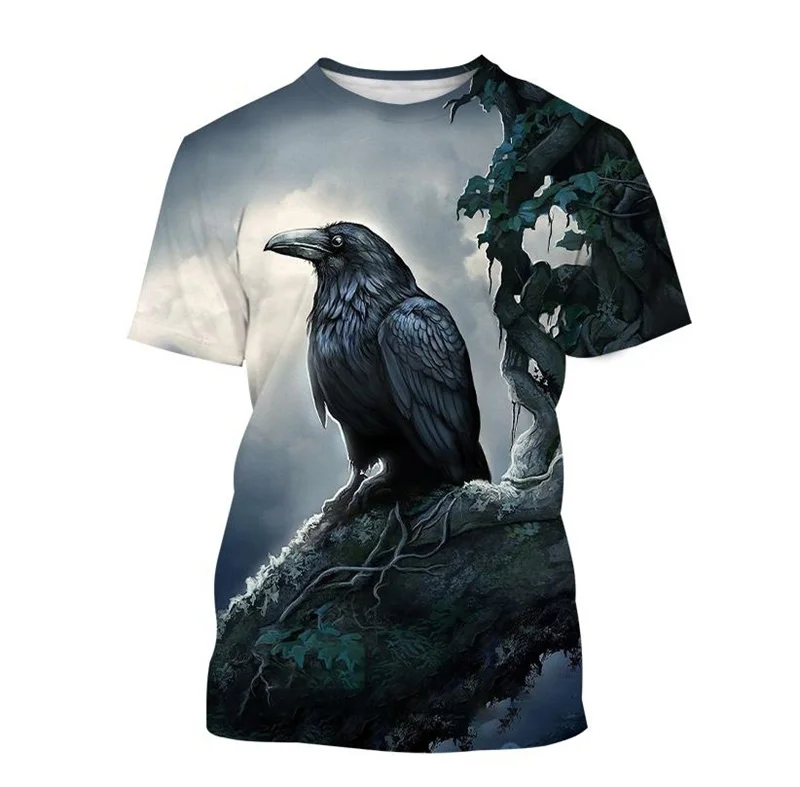 

Vintage Gothic Crow T-shirt For Men Kids 3D Birds Printed T-shirt Fashion Casual Western Style Short Sleeves Oversized Tops Tee