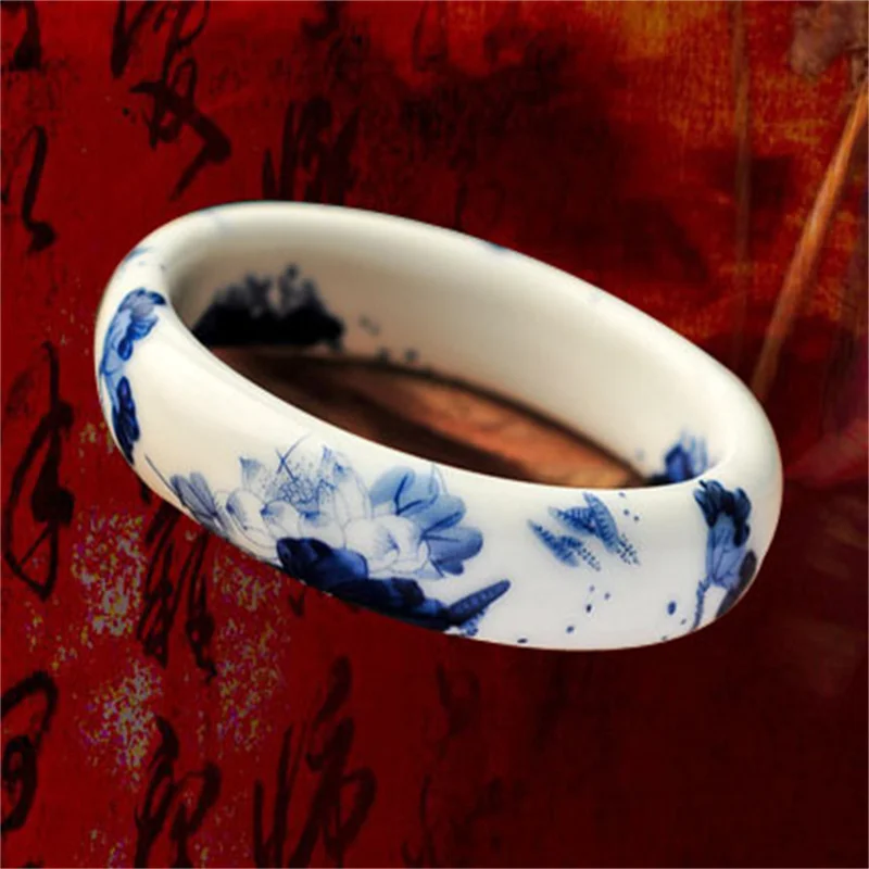 Chinesischer Damen-Armreif mit antikem, niedlichem blauem und weißem Porzellan-Muster, klassischer ethnischer Jingdezhen-Keramik-Handwerksschmuck – Detail 13