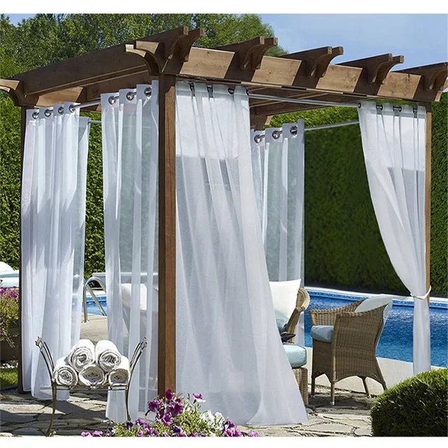 Fehér Kültéri Függöny Voile Kerti Vízálló Panel Ablak Puszta Drapériák Pergola Cabana Gazebo Sun Room Cortina - Image 2