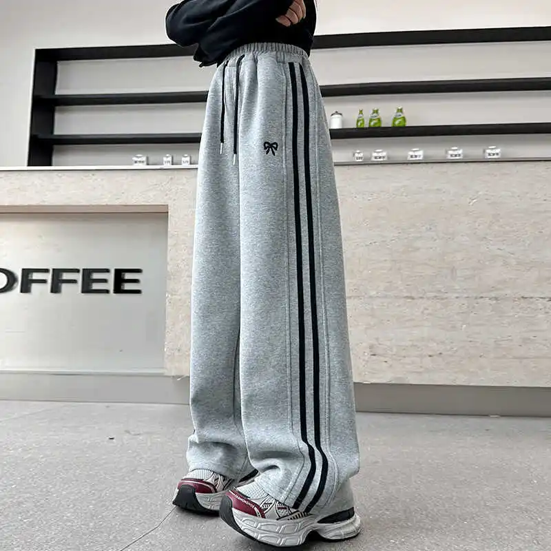 RAISE Junior Girl Sport Pant Spring Bow Elastic Wiast Baby Girl Sweatpant Side Stripe Pure Cotton Striaght Pant For 4-14Y Girl 2