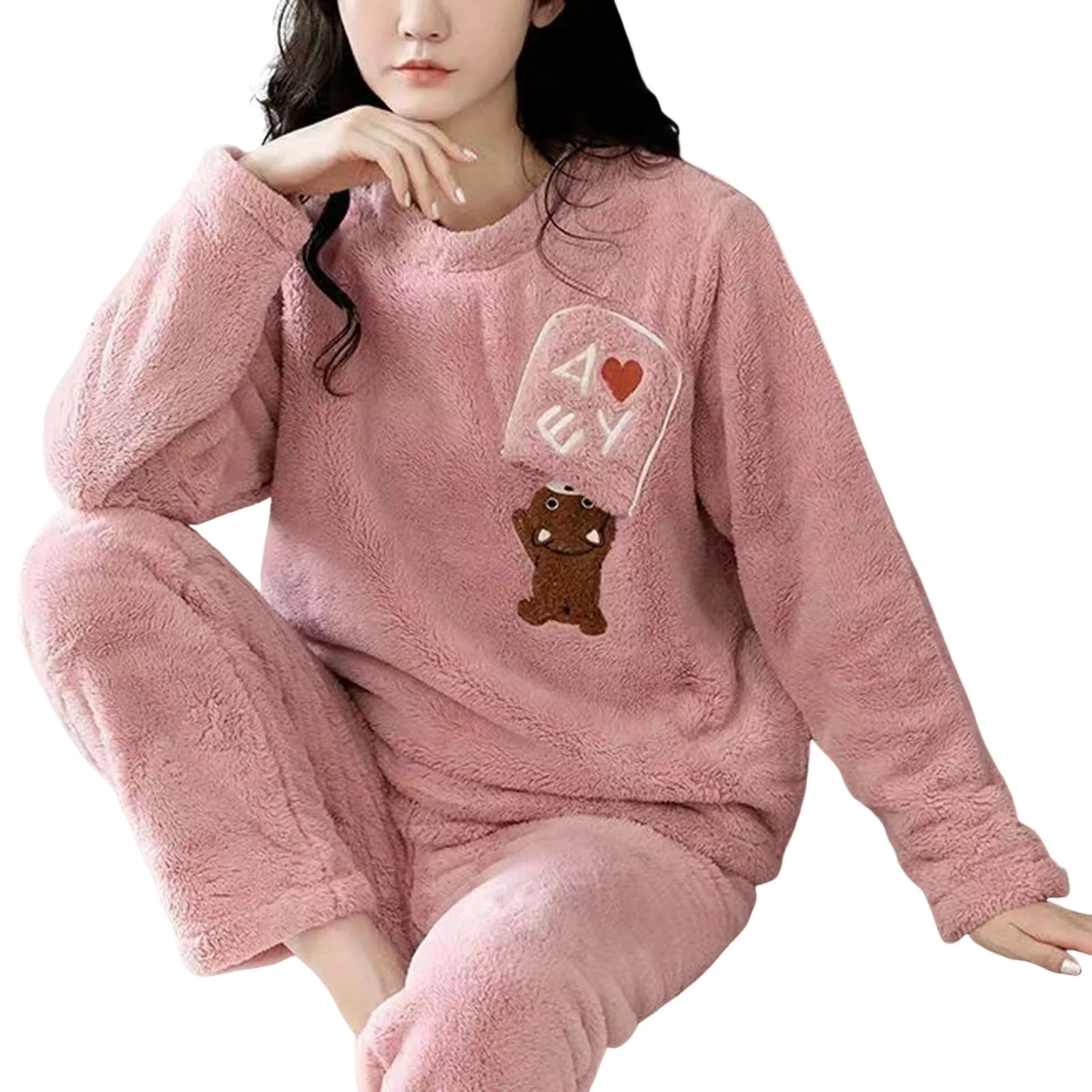 Set Pigiama Soffice Da Donna Pantaloni Pullover Indumenti Da Notte Larghi In Peluche Per Indumenti Da Notte Per Ragazze Da Donna
