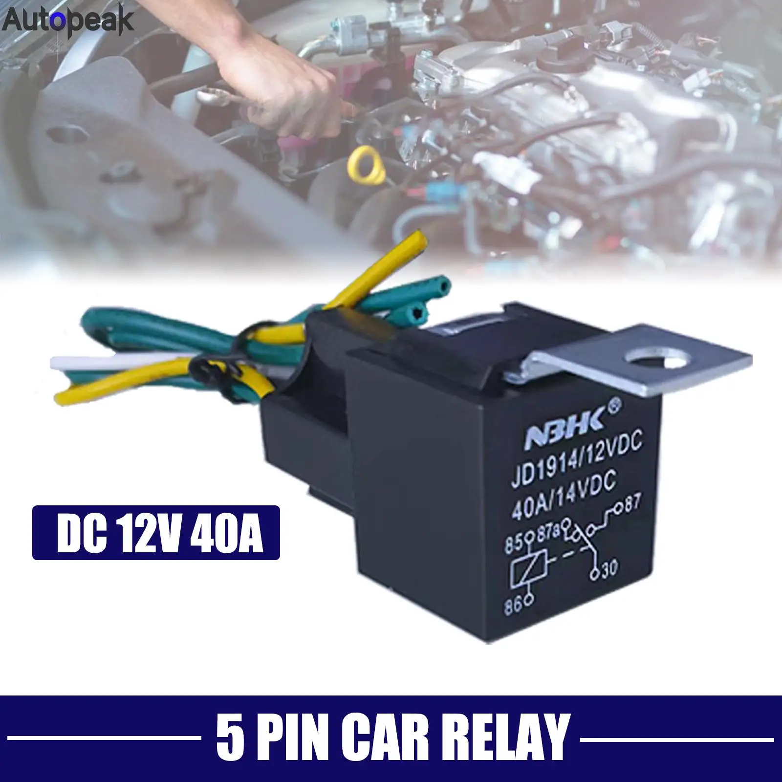 

Автомобильное реле для автомобиля, 12 В постоянного тока, 40 А, 5 контактов с держателем и проводами длиной 105 мм, герметичный водонепроницаемый Встроенный провод для освещения автомобиля