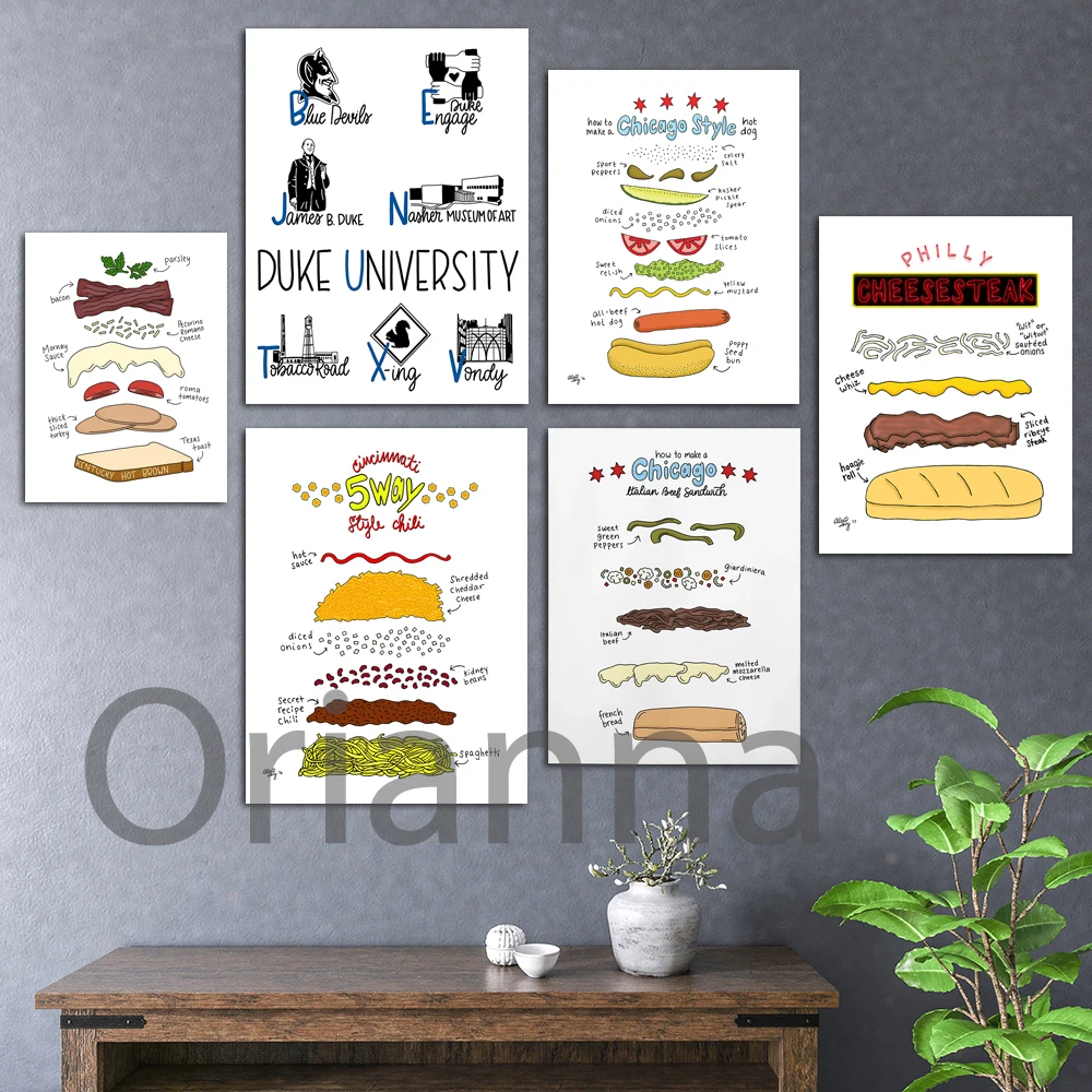 Wall Art Chicago Panino Di Manzo Italiano Hot Dog Peperoncino Alfabeto Cheesnibak Stampa Cibo Tela Poster Cucina Di Casa Ristorante Decor
