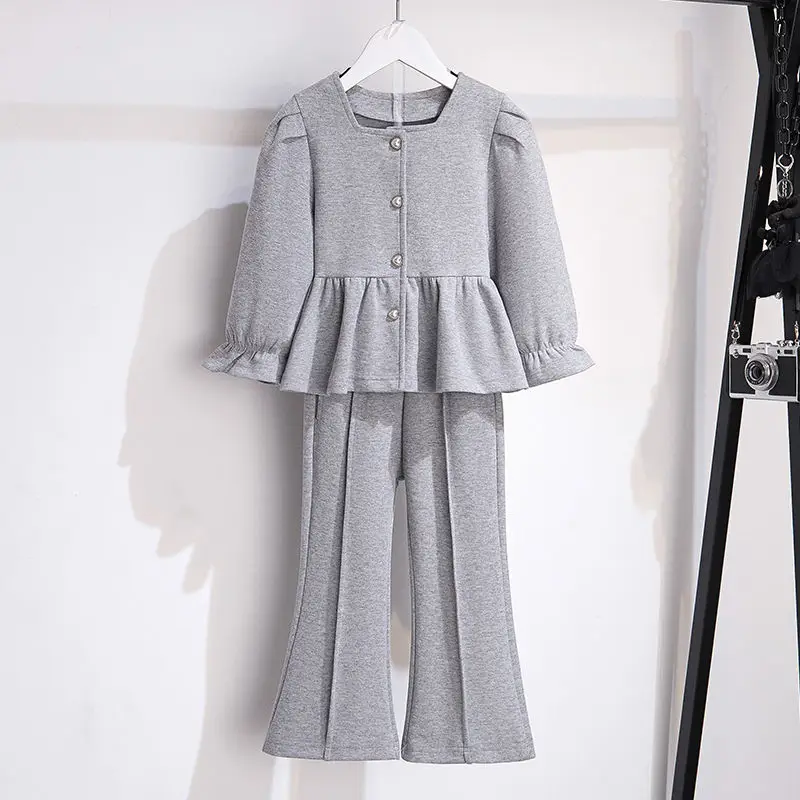 

Fashion Kids Girls Princess 2pcs Clothes Set Autumn Winter Children Coat Outwear+pant Vintage Outfits Suit 6-14Y