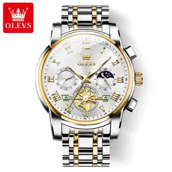 OLEVS Luxury Roman Dial Luminous Quartz Chronograph Men's Watch - No (Golden white)