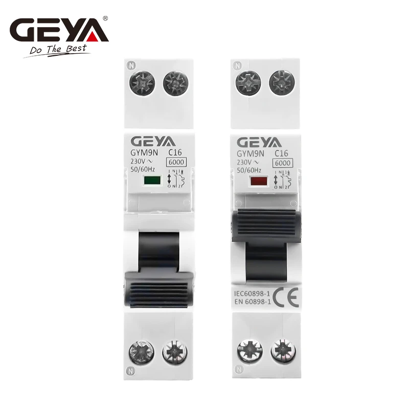 GEYA GYM9N 1P+N MCB 6A 10A 16A 20A 25A 32A 40A 220V AC Circuit Breaker 6KA C Curve  B Curve