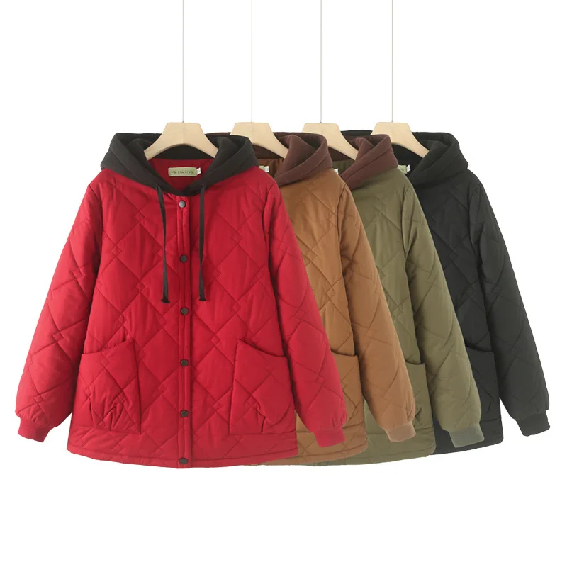 Plus Size Women Parka Autumn/Winter New Fashion Loose Hooded Thick Cotton-Padded Casual Coat 8937