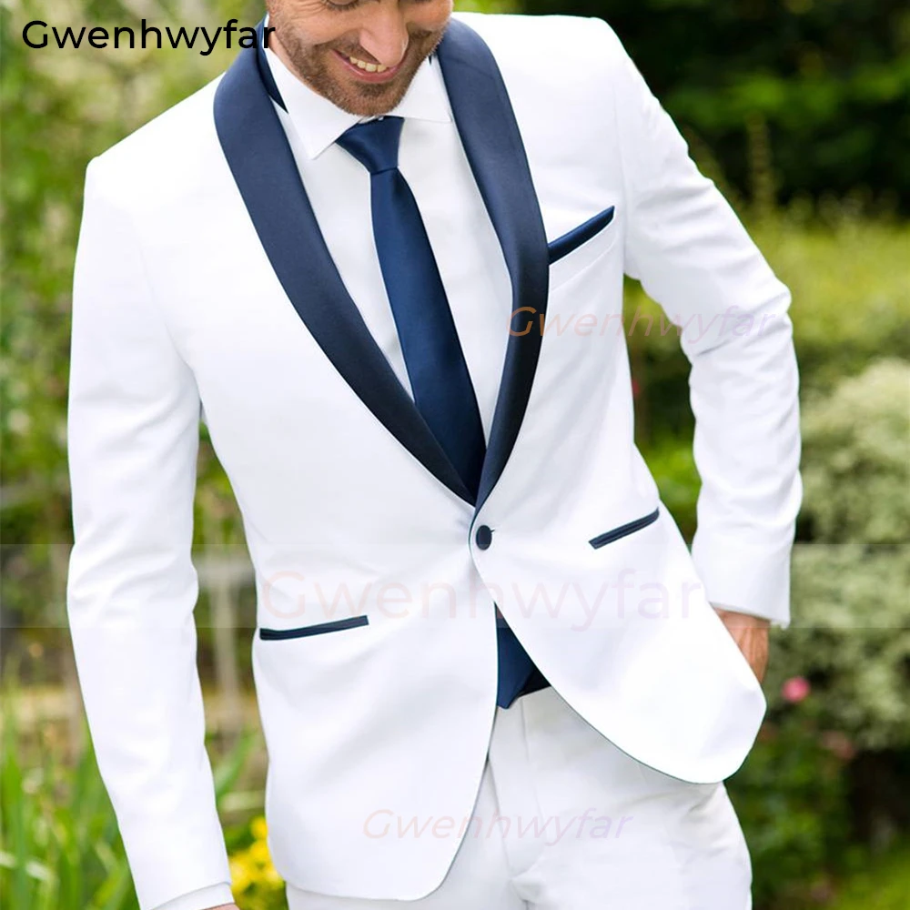 

Gwenhwyfar 2 Pieces Shawl Lapel Mens Suit White Single Breasted Groom Tuxedos for Wedding Groomsmen Costume (Jacket+Pants) 2023