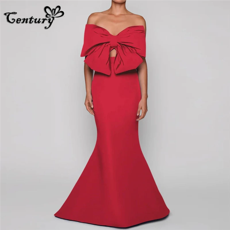 

Dark Red Mermaid Prom Dress Long 2023 Big Bow Strapless Sleeveless Zipper Satin Simple Evening Party Gowns Robe De Soiree