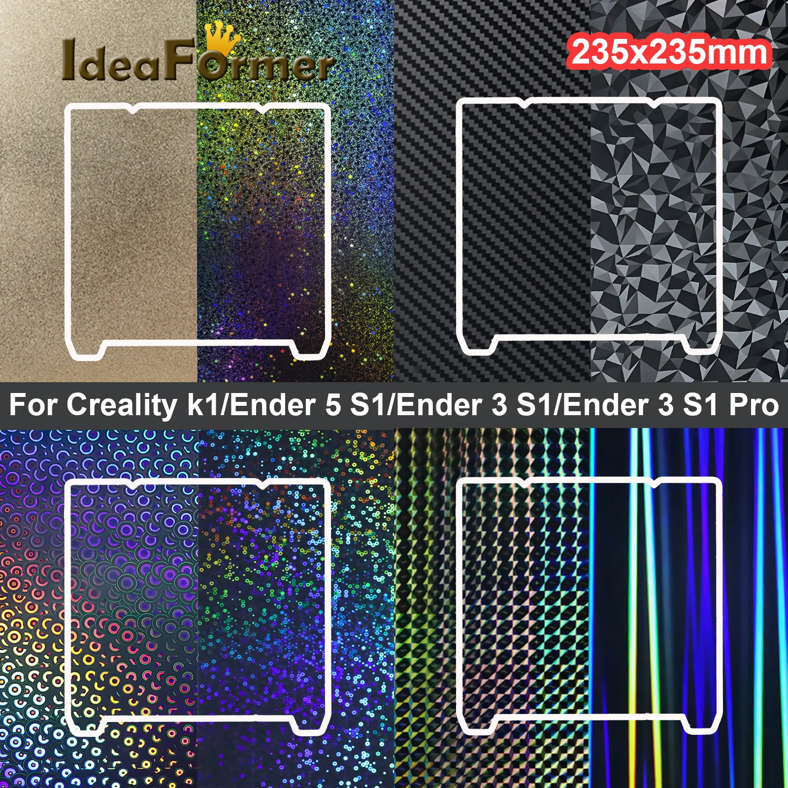 

Для Φ S1/Ender-3 S1 Pro/Ender-3 S1/K1 Строительная плита, нагревательный элемент PEI PEO PET 235 × 235 мм, магнитный двухсторонний пружинный стальной лист.