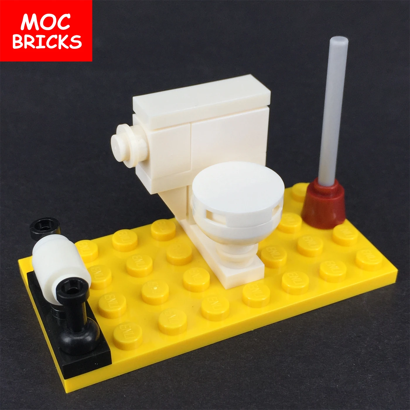 Moc Bricks Toilet Wc With Loo Roll And Plunger Bog Brush Toys Figures