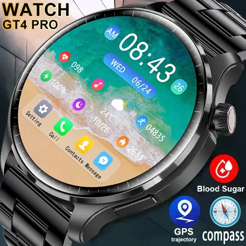 

For Huawei 2024 New Smart Watch Men GPS Track Heart Rate AMOLED 360*360 HD Screen Blood Sugar BT Call IP68 Waterproof Smartwatch