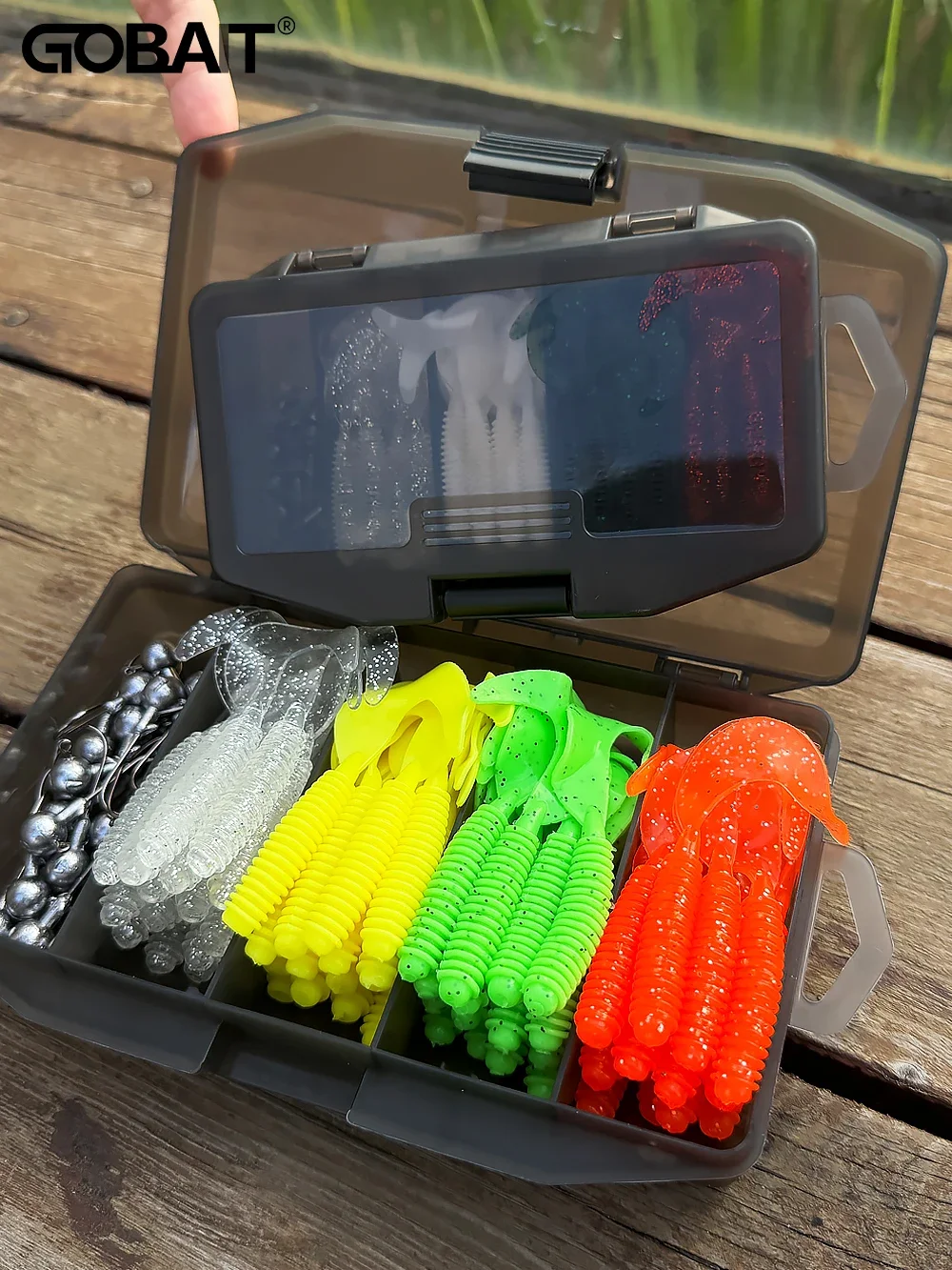 GOBAIT 50PCS T Schwanz Grub Wurm Weicher Köder 5cm 6cm 7cm Metall Jig Köder 2g 5g 7g Jigging Kopf Haken Angelgerät Box Pesca Swimbait – Detail 1
