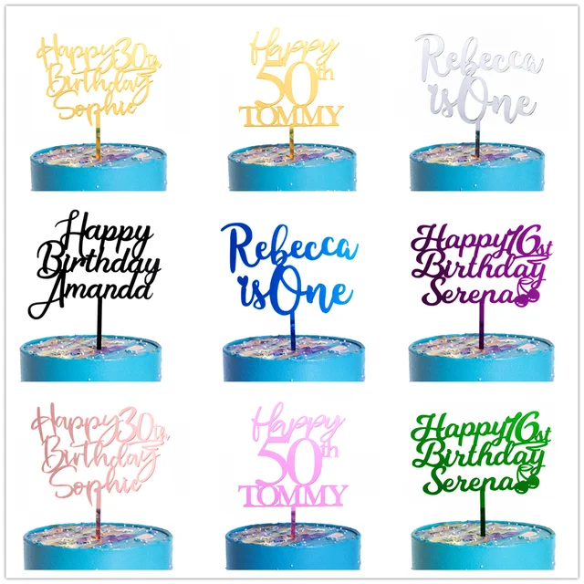 Personalised Birthday Cake Topper Circle Age and Name 