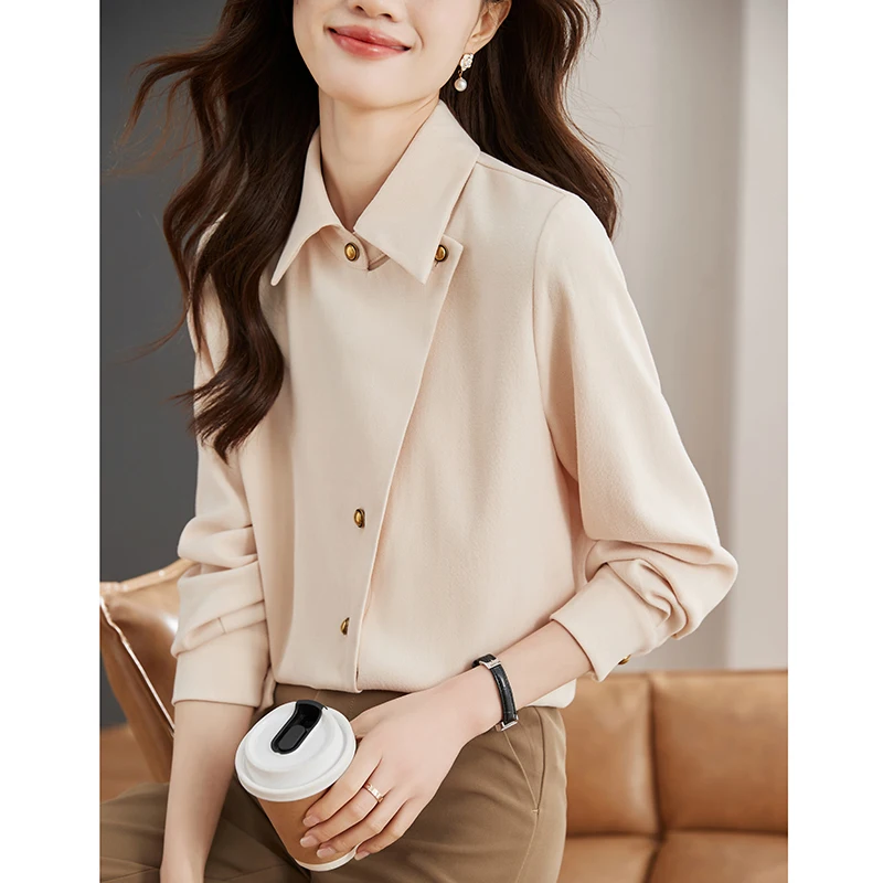 

2024 Spring/Summer/Autumn New Korean Edition Versatile Matte Long sleeved Shirt Women's Top T-shirt Commuter Women's Wear