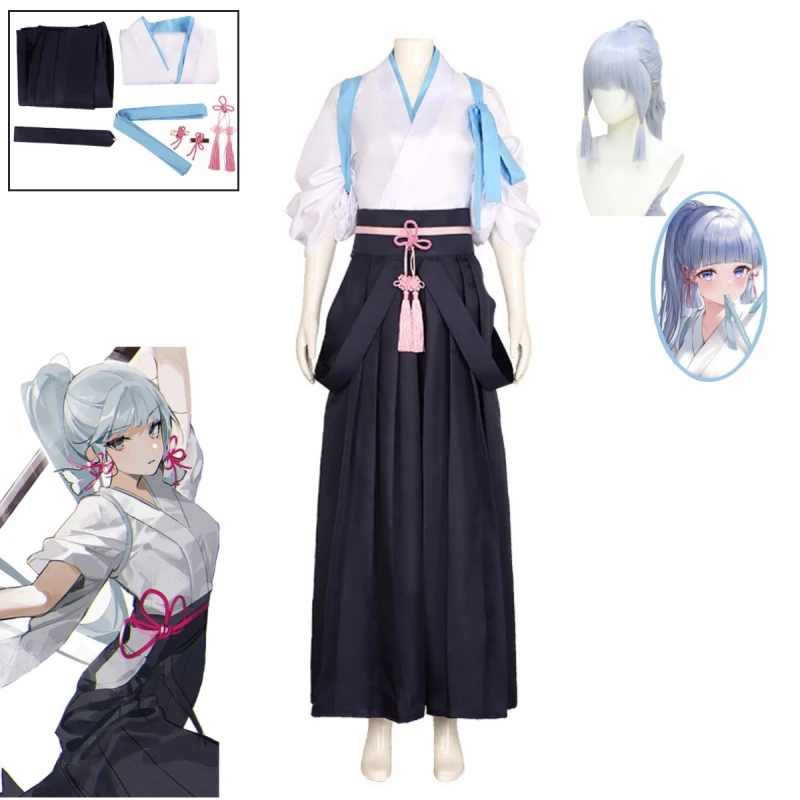 

Genshin Kostum Dampak Kamisato Yaka Cosplay Kimono Kostum Uniforms Top Skirt and Kimono Kendo Suit Halloween Party Costume