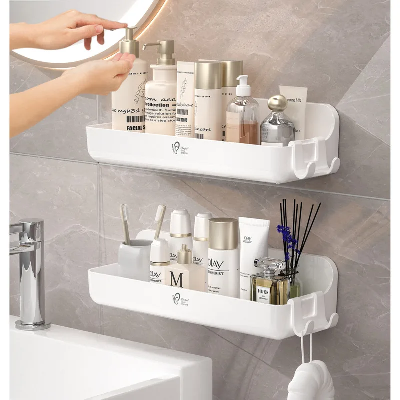 

White Simple Bathroom Storage Rack Bathroom Accessory Washbasin Toilet Non Perforated Wall Mounted Toiletry Cosmetics Shelf