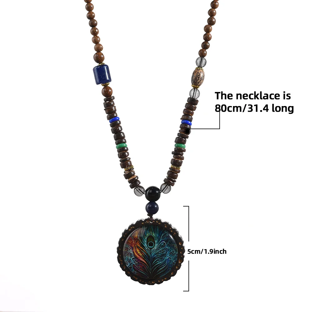 Collier Bouddhiste Népalais 70 Cm Perles Bois Avec Pendentif Métal - Neuf Sans Emballage