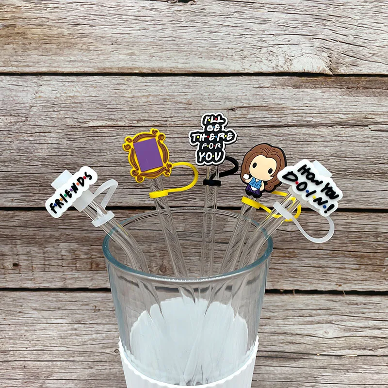 1PCS PVC straw cover hot cartoon figure straw cap fashion anime Plugs Tips  Cover Reusable Splash Proof Drinking straw toppers