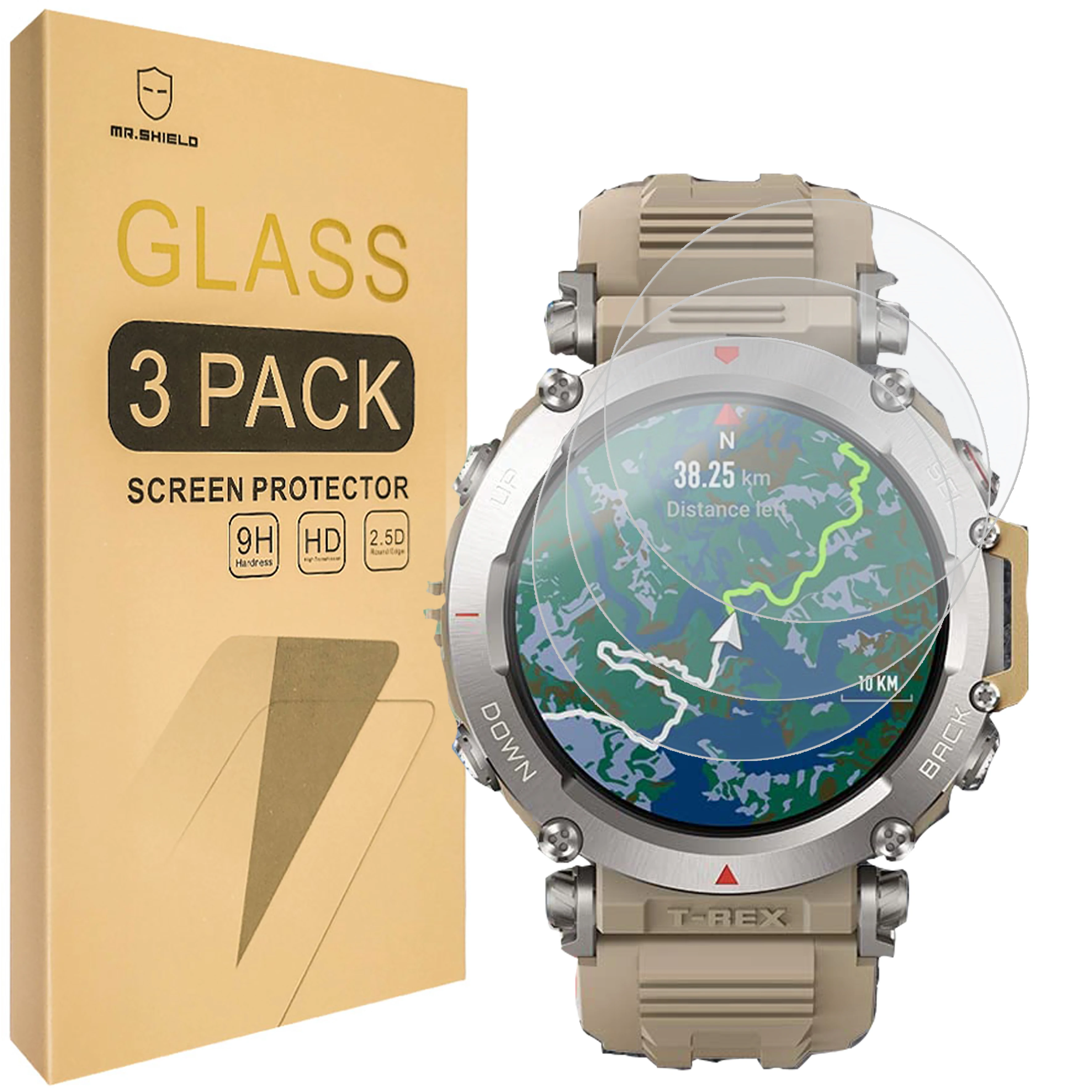 

Mr.Shield [3-Pack] Screen Protector For Amazfit T-Rex Ultra/Amazfit T-Rex 2 [Tempered Glass] [Japan Glass with 9H Hardness]